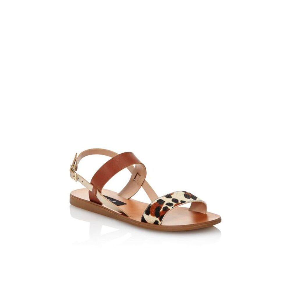 AQUA Womens Beige Leopard Mixed-Media Sam Toe Leather Slingback Sandal 7.5 M